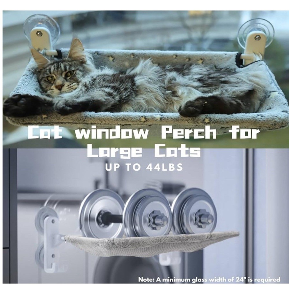POMESEA Cat Window Perch for Large Cats Gray Star Fleece Hammock 44lbs Capacity